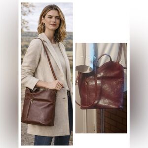 Brown Leather Backpack Bag Classic Minimalist Everyday Crossbody
